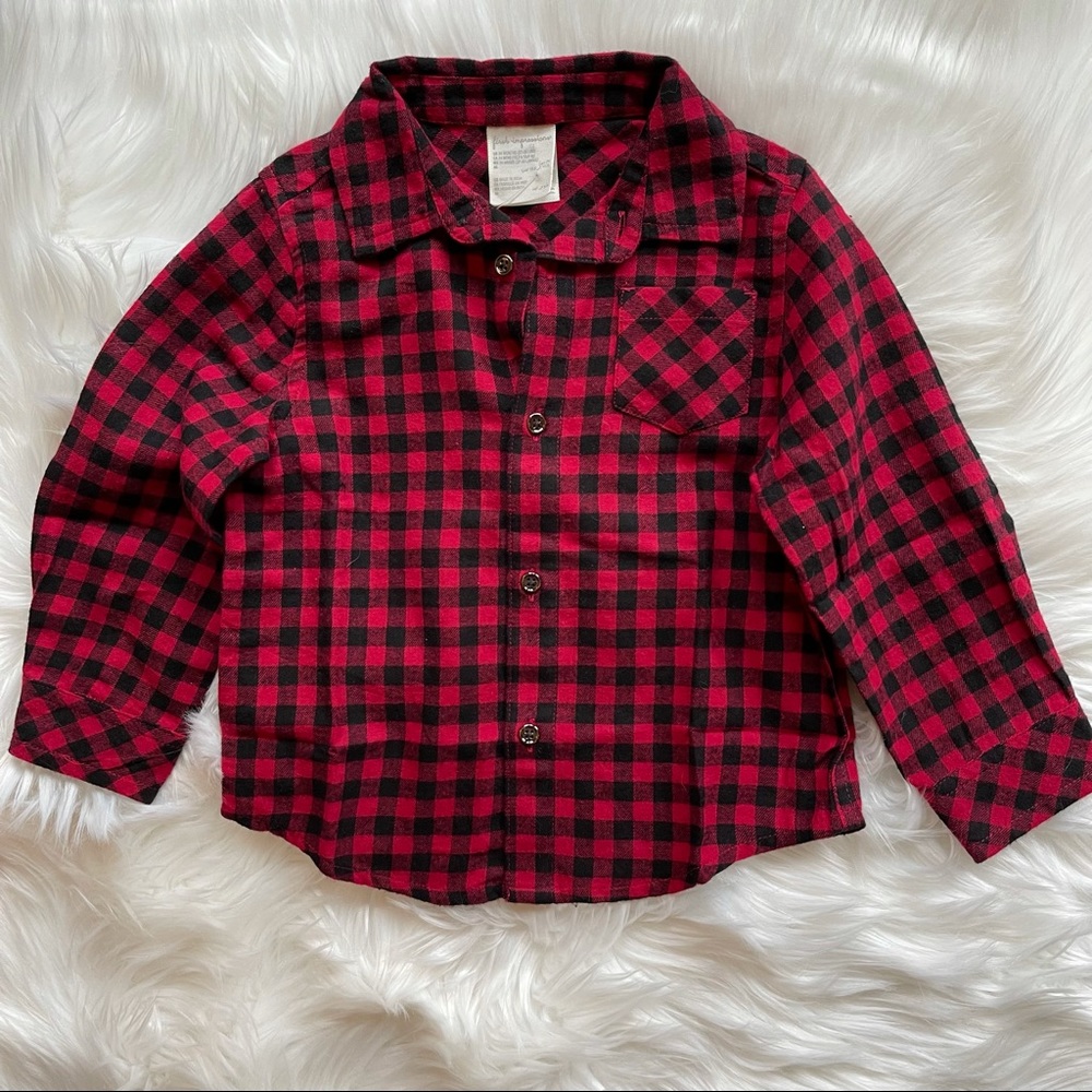 NWT Red & Black Check Flannel Boys Button down Shirt First Impressions Sz 24 Mo